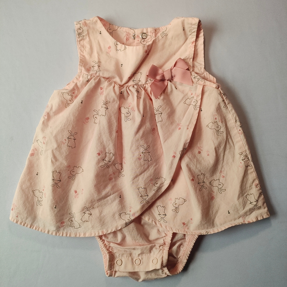 Carters JOY Infant Girls Pink/Salmon Bunny Rabbit Baby Sun Dress Bodysuit